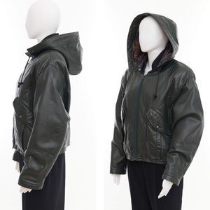80’s Green leather bomber jacket with hoodie